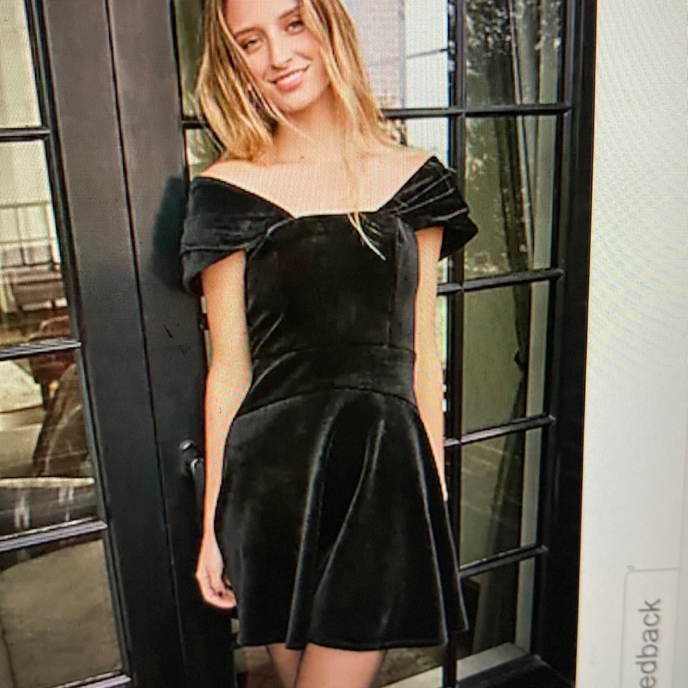 Express velvet off the shoulder mini fit and flare dress.  Black, medium, NWT